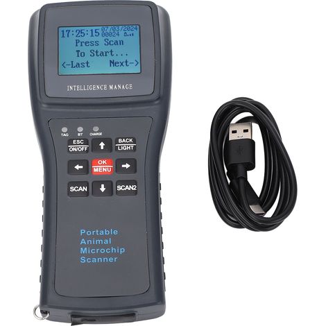 Scanner portatile a bassa frequenza per microchip di animali domestici, con capacità di memorizzazione di 60.000 record, lettore di precisione per marchi auricolari e connettività Bluetooth. (1/5)