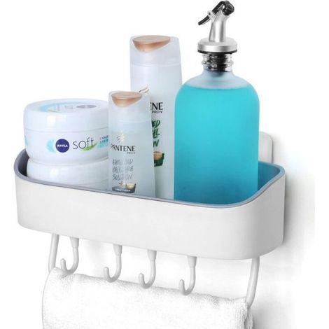 4 Crochets - Support Douche sans Percage Amovible en Plastique pour Shampoing & Gel Douche - Tablette Douche & Cuisine avec