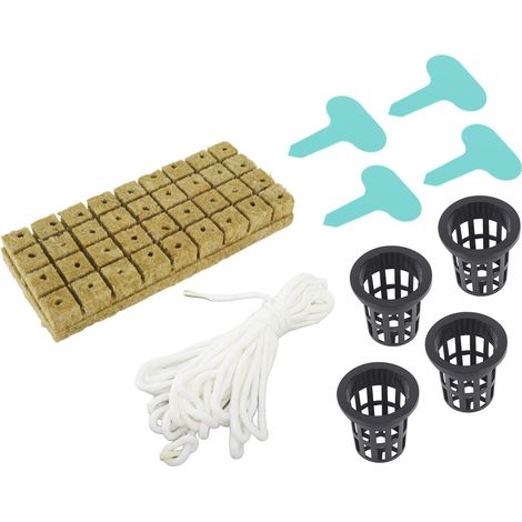 72 cubes de laine de roche de 1 pouce avec 20 pots nets de 2 pouces pour système hydroponique, bonne absorption d'eau, kit de godets maillés pour culture à domicile (1/5)