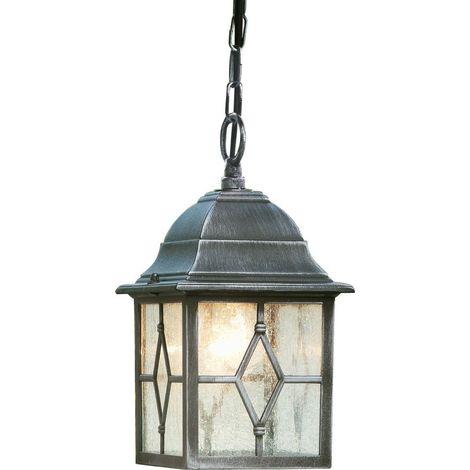 Suspension extérieure GENOA Métal argenté noir et verre imitation étain, E27 60w maxi (1/3)