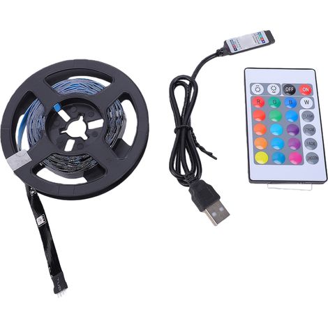 Bande lumineuse LED de 5 m avec télécommande, alimentée par USB, RGB 3535, pour chambre et home cinéma, 24 touches, infrarouge, Bluetooth et contrôleur de musique via application. (1/5)