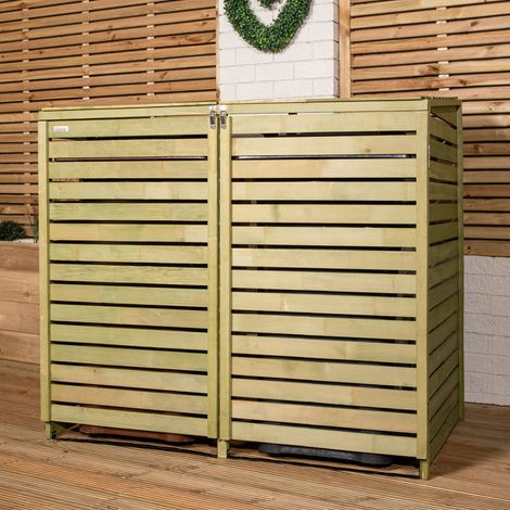 1.34m x 1.2m Large Wooden Outdoor Garden Double Wheelie Bin Store Storage for 2 Bins (1/5)