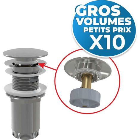 lot de 10 bondes Clic-clac raccord 5/4', pour lavabo avec trop-plein, laiton chromé (A392C-GVP10) (1/3)
