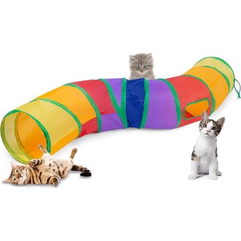 Tunnel pliable en forme de S pour chat, 120 cm – Labyrinthe interactif avec balle – Pour chats, chatons, petits chiens et lapins – Multicolore – Taille unique (1/5)