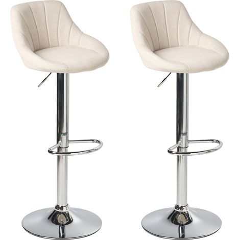 Set of 2 Bar Stools LUCCA Fabric Swivel Light Beige (1/5)