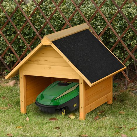 Carport robot tondeuse 75x76x70 cm en bois jaune, abri anti-pluie pour jardin – MEUBLIV (1/5)
