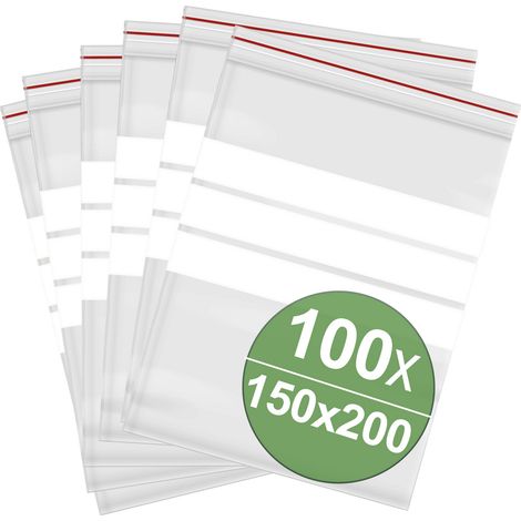 Druckverschlussbeutel mit Beschriftungsstreifen (B x H) 150 mm x 200 mm Transparent Polyethylen  100