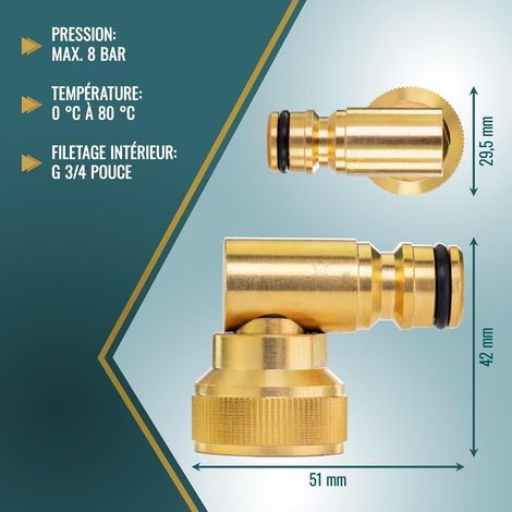 3/4-Zoll-Drehwinkelverschraubung (90-Grad-Schlauchverschraubung aus Messing mit Schnellkupplung und 3/4-Zoll-Wasserhahnanschluss) (1/5)