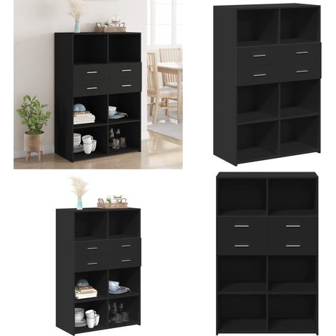 Buffet haut noir 80x42,5x124 cm bois d'ingénierie - Buffet Design Moderne - Buffet Noir - Buffet Rangement - Meuble Salon - Meuble Chambre - Home & Living (1/5)