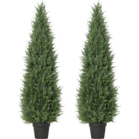 Lot de 2 faux cyprès topiaires artificiels 90 cm  Extérieur résiste aux UV  Plantes factices en pot, Végétation réaliste en pot