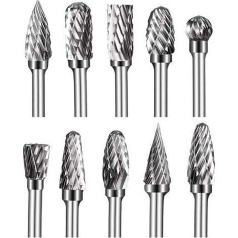 10Pcs Tungsten Carbide Rotary Burrs Burres, Metal Burr Grinding Head for Dremel Rotary Tools, Grinder and Woodworking, Engraving, Metal Polishing (1/4)