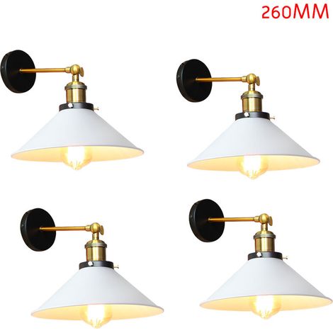 4PCS Rétro Applique Murale Industrielle E27 26cm Plafonnier Luminaire Fer Abat-jour en Métal Blanc (1/5)