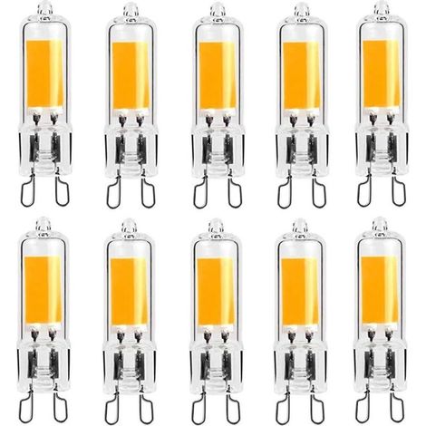 LED G9 2W Ampoule LED COB 250LM. AC220-240V. Blanc chaud 3000K. lampe à économie d'énergie CRI80. Plein verre. Ampoule halogène équivalente à 25 W. Angle de diffusion de 360 °. 10 pièces [Classe énerg (1/5)
