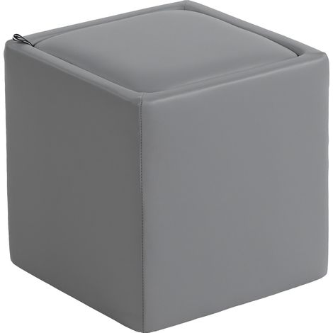 GagaPouf de rangement avec couvercle coffre repose-pieds cube en cuir synthetique 40 x 40 x 40 cm gris (1/5)