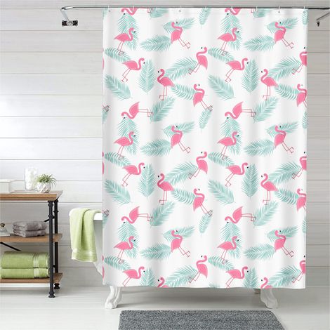 Rideau de douche flamant rose aquarelle, rideau salle de bain imperméable polyester, 90x180 cm (1/5)