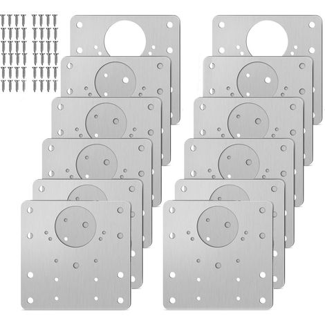 Plaques de réparation pour charnières, lot de 12 - Acier inoxydable, adaptées aux charnières de meubles/placards, 9 x 9 cm - Argent