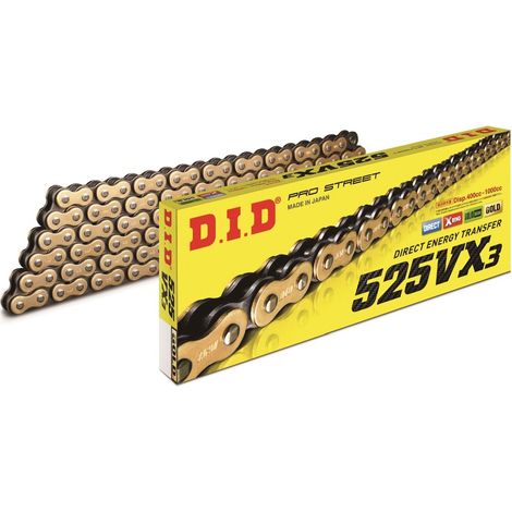 Cadena de oro DID 525VX3G&B-112 (112 eslabones) con anillo en X (abierto + extremo)