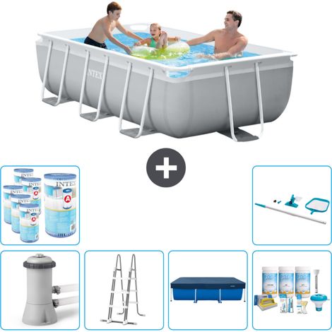 Intex Rechteckiges Prisma-Rahmen-Schwimmbecken – 300 x 175 x 80 cm – Grau – Inklusive Zubehör CB34
