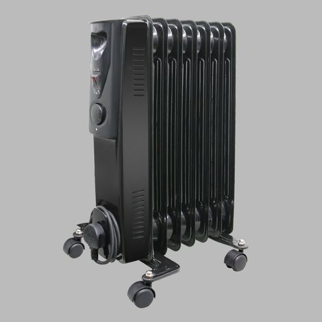 Portable Oil Filled Radiator Electric Heater Thermostat 7 Fin 1500W Gloss Black (1/5)