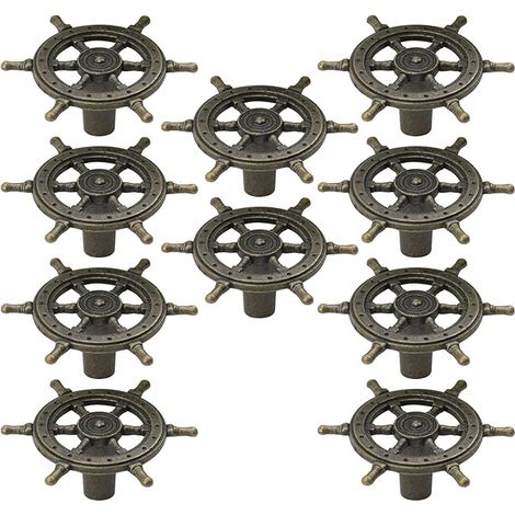 Möbelknöpfe aus Zinklegierung, nautisches Schiff, Ruderrad, Ziehknäufe, Vintage-Stil, Schrankgriff, 55 x 24 mm, Einloch, Schublade, Kommode, Knöpfe, 10 Stück, mit Schrauben (1/3)