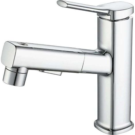 Bathroom tap, three water modes (jet, spray, fountain), pull-out spray (silver) (1/4)