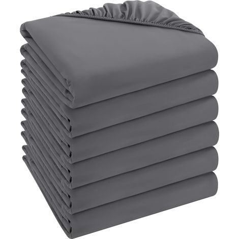 Lot de 6 Drap-housse, 160x200 cm, Bonnet 35 cm, Microfibre brossée, Pour matelas épais
