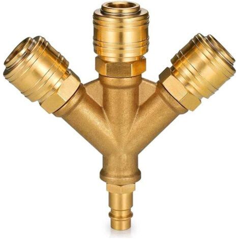 Répartiteur d'air comprimé à 3 voies avec raccords, 1/4\", répartiteur d'air, 3 répartiteurs d'air comprimé avec filetage extérieur (1/3)