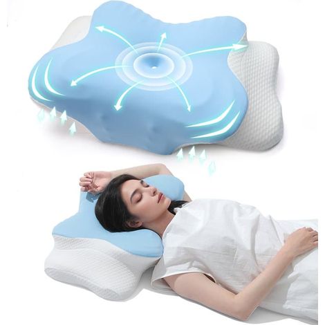 Oreiller ergonomique - Oreiller cervical - Pour dormir sur le dos, le ventre ou le côté - Mousse à mémoire de forme - Oreiller de sommeil-AquaForge (1/4)