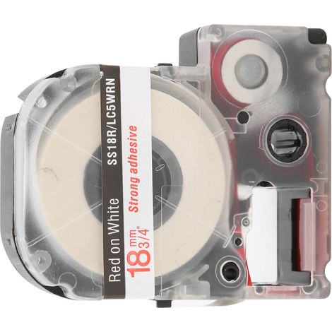 Compatible avec les imprimantes d'étiquettes Epson, ruban de 18 mm, et les imprimantes Kingston Sticker SR230C, étiquette blanche de 18 mm avec lettrage rouge. (1/5)