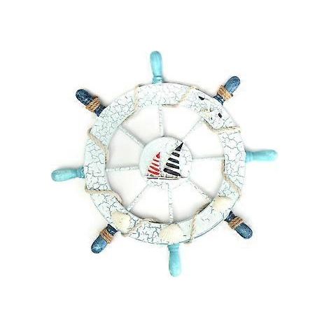 Décoration murale nautique pour la maison : bateau en bois, gouvernail, filet de pêche, coquillage (voile)