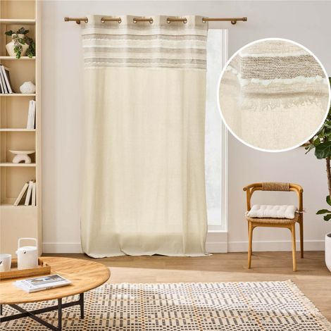 Rideau à œillets Santos – 140 x 240 cm – Coton uni avec top fantaisie - 140x240cm - Naturel