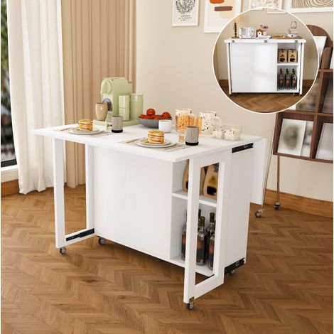 Tavolo da pranzo pieghevole 105x100 cm con contenitore e ruote bloccabili a 360掳, MDF bianco salvaspazio (1/5)