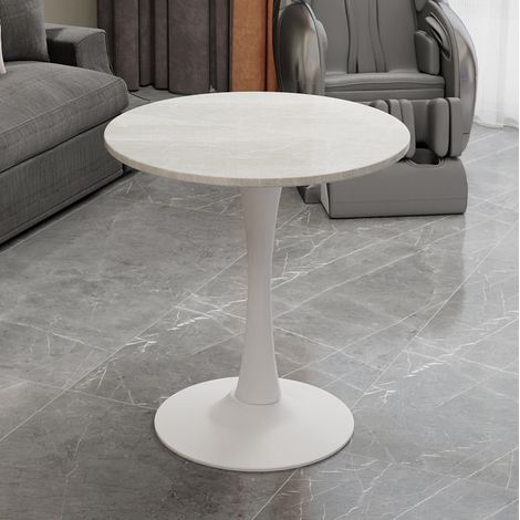 Tavolo rotondo in marmo artificiale bianco, design moderno minimalista, versatile per soggiorno e sala da pranzo (1/5)