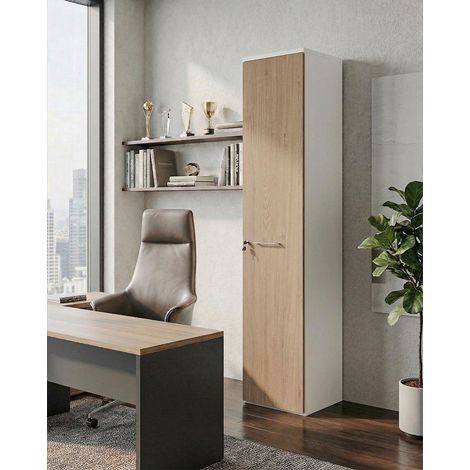 Armadio ufficio Boston - Mobile archivio 1 anta con serratura - L. 45 x H. 199 x P. 42,5 cm – Bianco-Virginia (1/3)