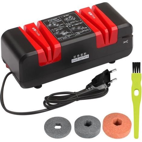 (Red set 2EU PLUG)Aiguiseur de Couteaux Électrique Professionnel, Affûteuse de Couteau Multifonctionnelle, Rainures Fines et Brutes (1/4)