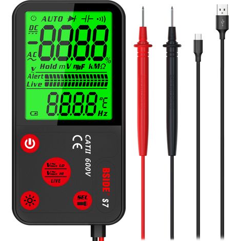 Digitales Multimeter, automatisch wiederaufladbar, großer Bildschirm, ultradünn, intelligentes Voltmeter mit NCV DC AC Spannungsprüfer, Kontinuität, Frequenz, Widerstand, mit Gehäuse
