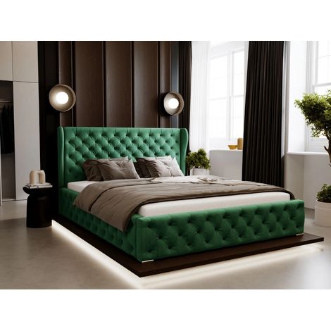Lit rembourré avec rangement 120x200 velours vert Kingston (1/5)