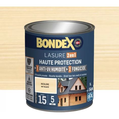 Lasure 2en1 BONDEX Haute Protection 5ans Incolore Mat velouté 1 L (1/2)