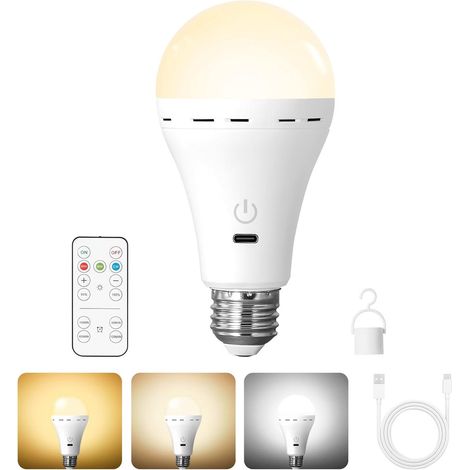 LED-Lampe – Wiederaufladbarer Akku mit Fernbedienung – Dimmbare Lampe mit Timerfunktion, 3 Farbtemperaturen – Notbeleuchtung für den Innen- und Außenbereich (1/5)