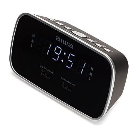 RELOJ DESPETADOR CON RADIO AIWA CRU-19 BLACK 2 PUERTOS USB DE CARGA 5V 2.4A (1/5)