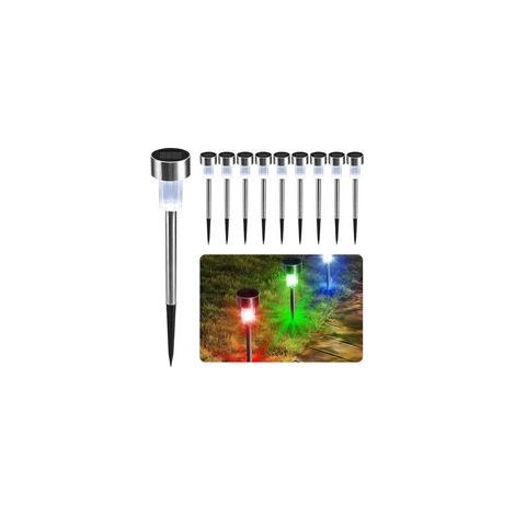 Lot de 10 lampes solaires à LED changeantes, inox résistant aux intempéries, rechargeables pour allées et jardins extérieurs
