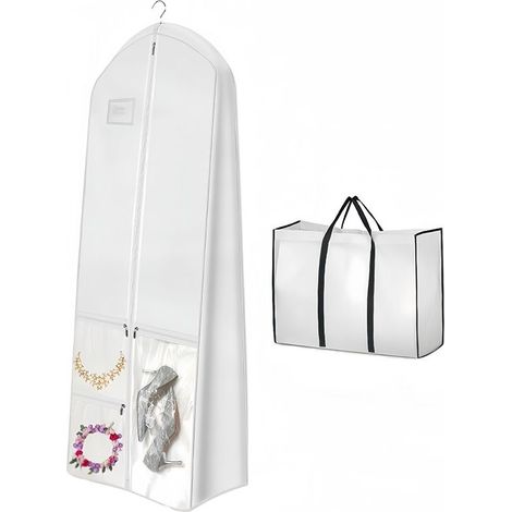 GDHZS- Housse Robe de Mariée Pliable 180cmx60cm Housse Robe Longue,housse vetements à suspendre Rangement Vêtements Housse Anti Poussière pour Manteaux,blanc (1/5)