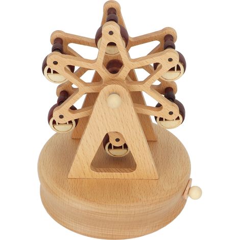 Boîte à musique en bois de hêtre en forme de grande roue, fabriquée artisanalement. Idéale comme cadeau de Noël, d'anniversaire ou de Saint-Valentin. Fond rond. (1/5)