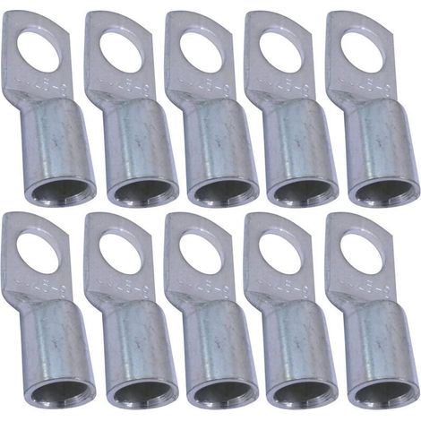 Lot de 10 Cosses Electriques à Oeillet Tubulaire - Oeil - Ø8mm - Non Isolées - pour Conducteur 25mm² - Connecteur de Fil Electrique - Serrage - Couleur Argent NPTERBL