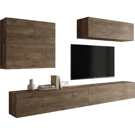 Parete Attrezzata Gate, Mobile Soggiorno Modulabile, 5 Ripiani, 5 Ante, Marrone Noce