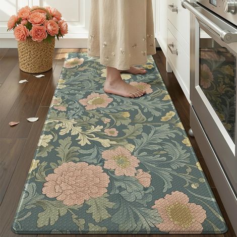 1 Tapis De Sol Mousse PVC 60x150cm Antidérapant Imperméable Vert Sauge Pour Cuisine Couloir (1/5)