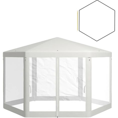 Gazebo hexagonal, construction en polyester et métal, 394 x 341,2 x 250, longueur de côté 197 cm, hauteur de plafond 250 cm, hauteur de l'avant-toit 200 cm (1/5)