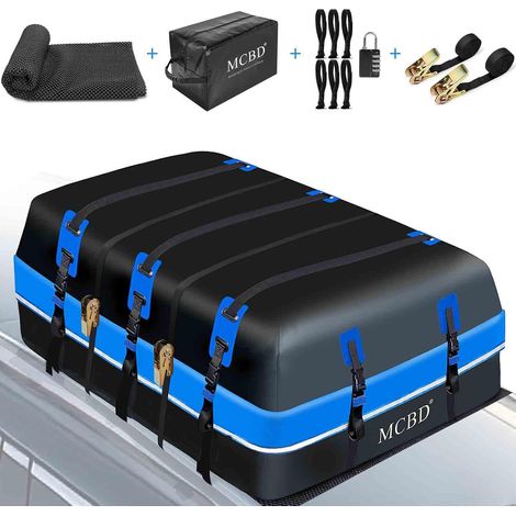 Coffre de Toit Voiture, 1132L Grand Sac de Toit Imperméable avec 2 Sangles à Cliquet 10 Sangles Renforcées 6 Crochets de Porte pour SUV Van avec/sans Barres de Toit, Bleu (1/5)