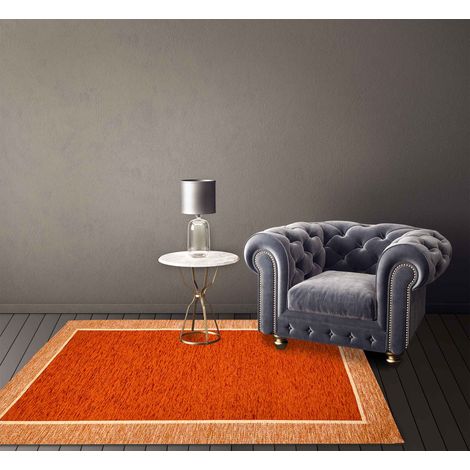 Tappeto Arredo Moderno Morbido in Ciniglia Ingresso Antiscivolo Prodotto Italiano Soggiorno Camera Salotto Disegni Piazzati Cotone Varie Misure Grande Roma Ruggine - 65x175Cm (1/5)