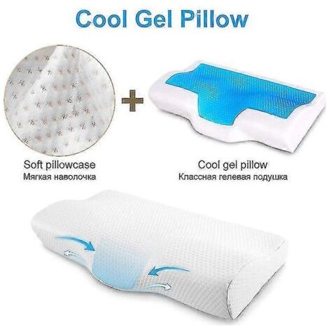Oreiller sans gel, en mousse à mémoire de forme orthopédique, à rebond lent, gel doux et rafraîchissant, pour un confort optimal, 60 x 35 x 12 cm (1/5)
